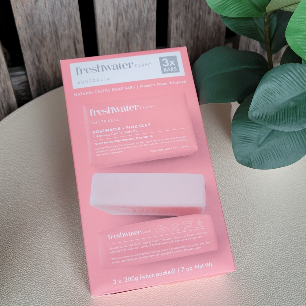 Freshwater Farm Rosewater & Pink Clay Soap Bars 3 Pk - Picture 3 of 9